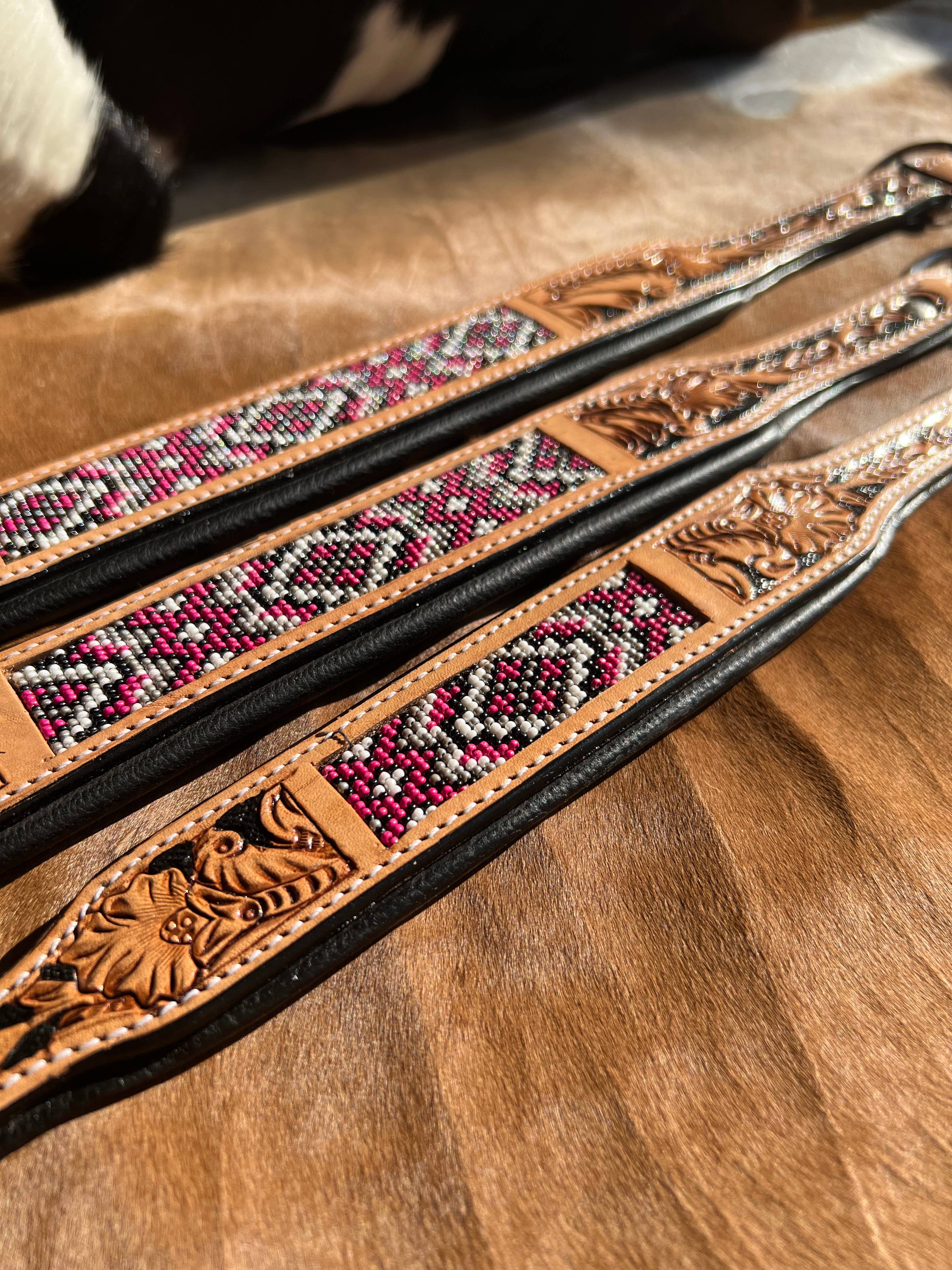 Westrian International - Wholesale Pet Collar - Dog - Western Equestrian Tooled Pink Leather Beaded Dog Collar5