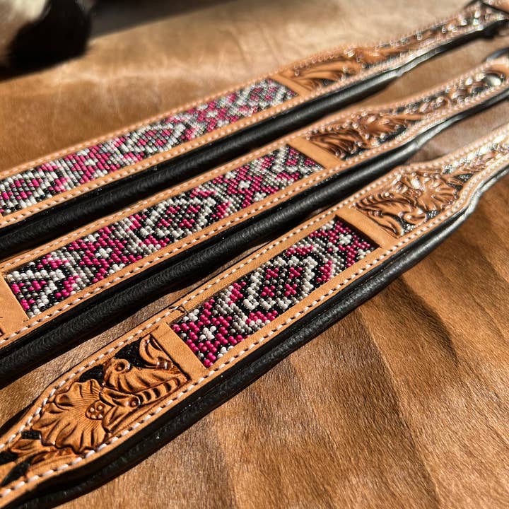 Westrian International - Wholesale Pet Collar - Dog - Western Equestrian Tooled Pink Leather Beaded Dog Collar5