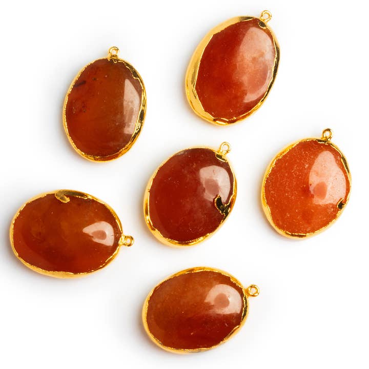 29x21mm Gold Leafed Carnelian Oval Pendant 1 Bead for wholesale by The Bead Traders