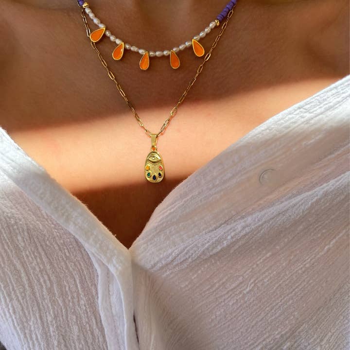 Christina Christi - Wholesale Pendant/charm necklace - Everyday Gold Evil Eye Necklace, Long Evil Eye Pendant1