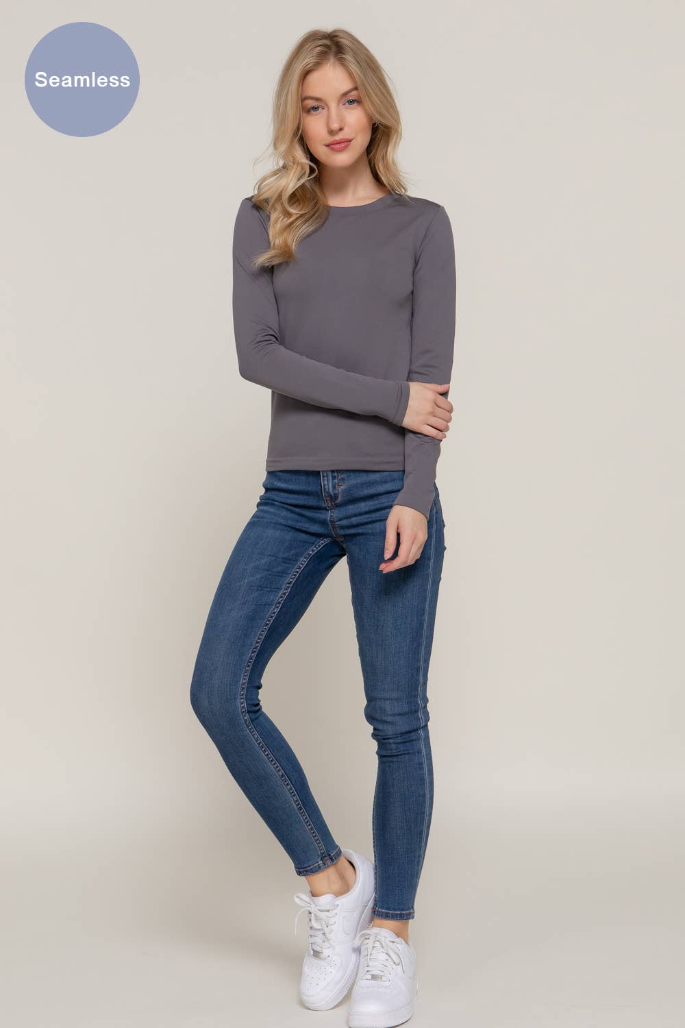 Active Basic | Active USA – Top de malha - Mulher por atacado – Top de manga comprida com gola redonda interior sem costura8