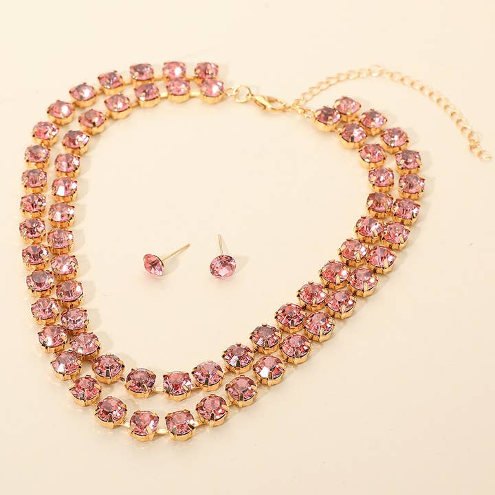 Sensibling Corp. - Wholesale Jewelry Set - Double Row Round Stone Cluster Link Layered Necklace3