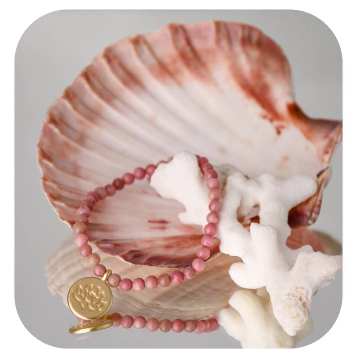 Rhodochrosit Armband mit Lotusanhänger für den Großhandel von MalaSariLove e.U.