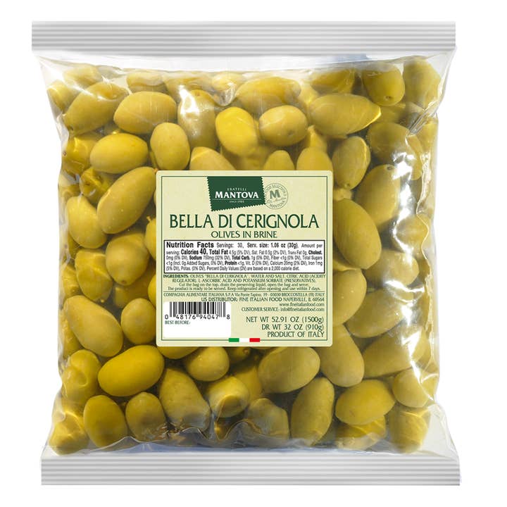 Mantova Whole Bella di Cerignola Olives, 3.3 lb. for wholesale by Fine Italian Food