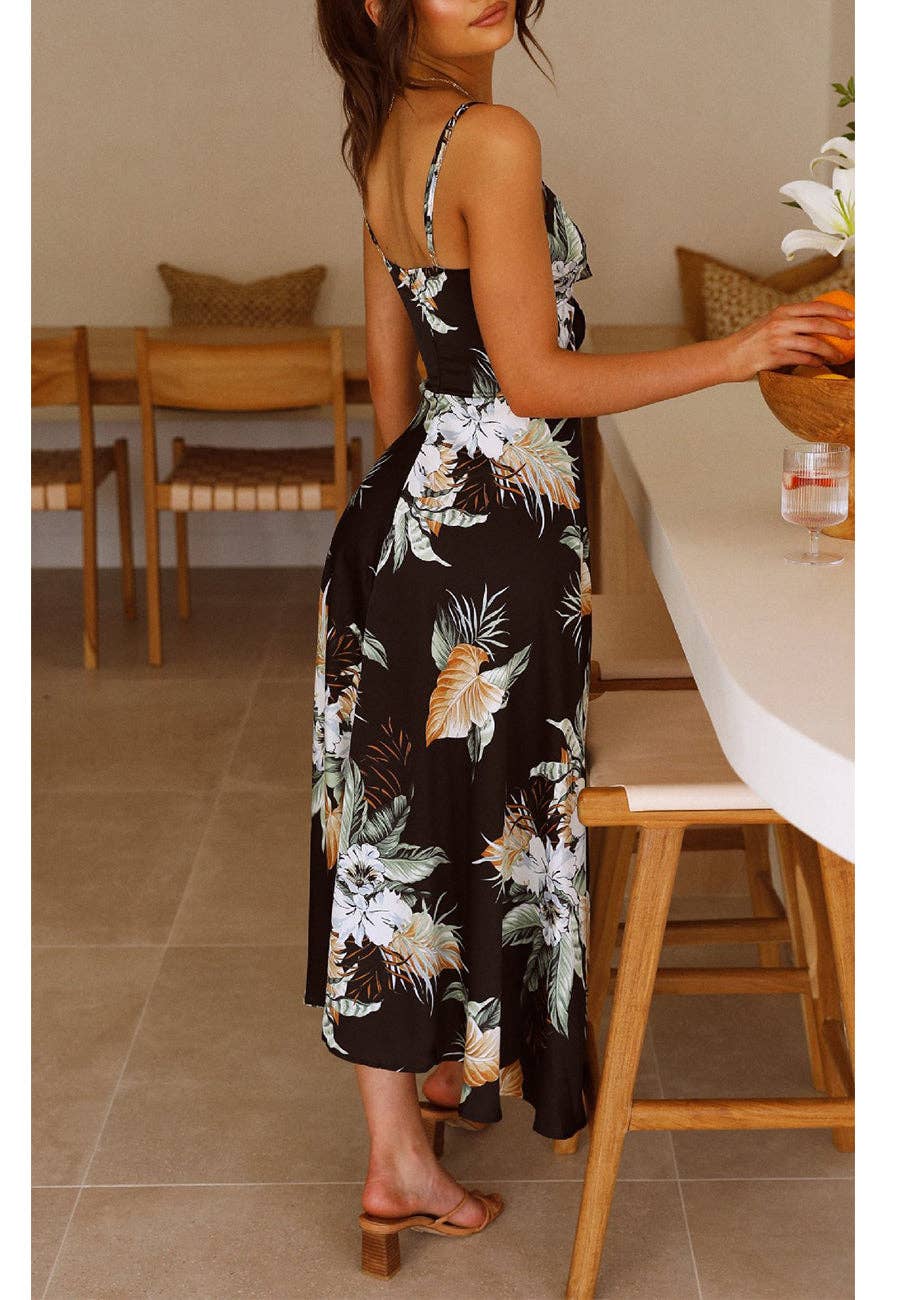 Black Tropical Print Cutout Dress for wholesale on Faire4