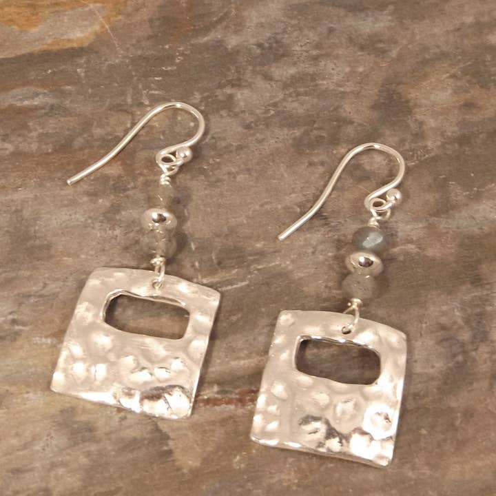 Felicity Jewelry Designs - Wholesale Dangle Earrings - Hammered Silver Gemstone Earrings
