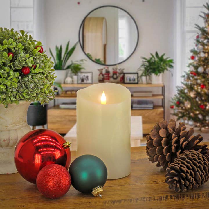 National Tree Company - Wholesale Flameless Candle - 4 in. by 6 in. HGTV Home Collection Flameless Heritage Pillar Candle, Ivory1