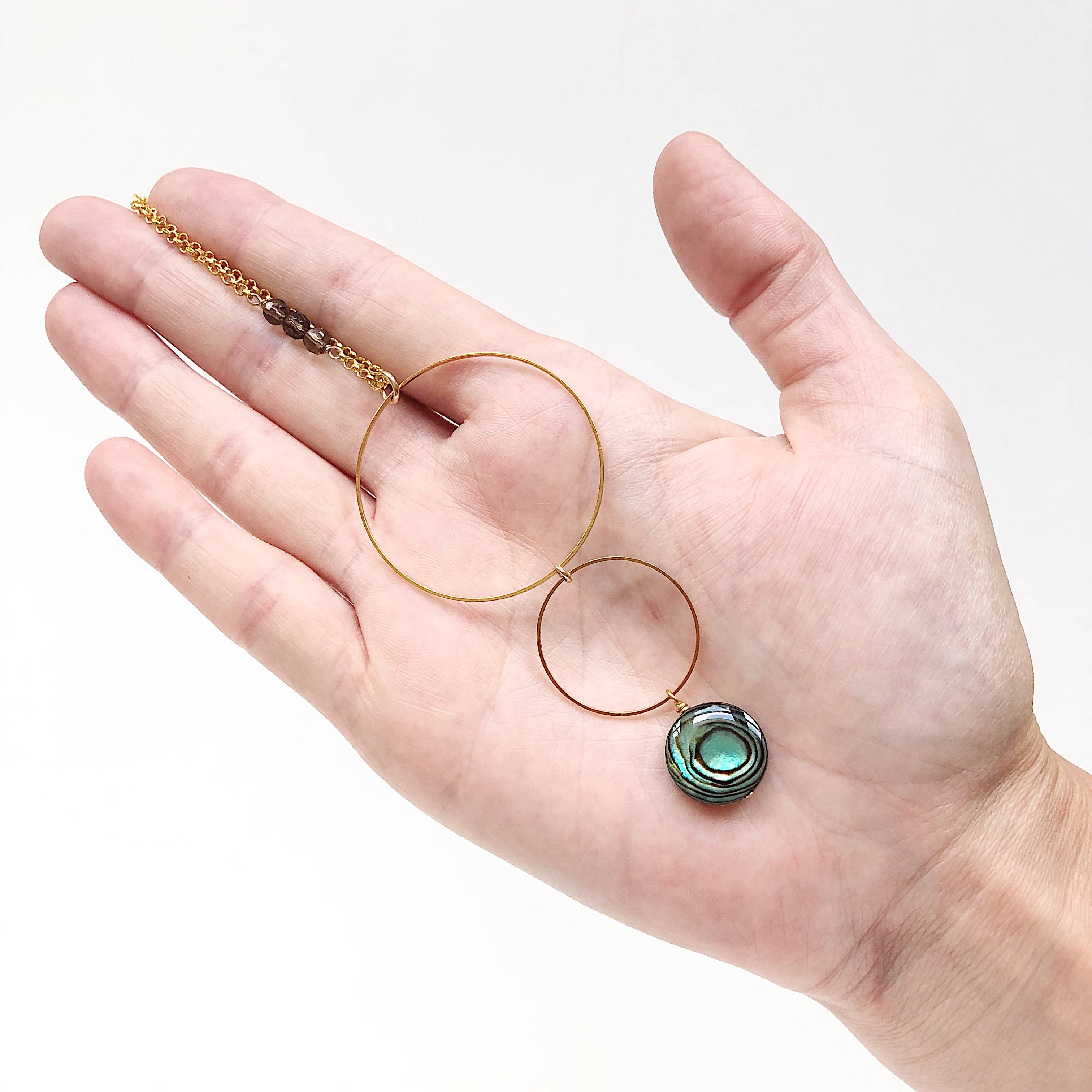 Third & Co. Studio - Wholesale Pendant/Charm Necklace - Lightweight Abalone And Brass Circles Necklace5