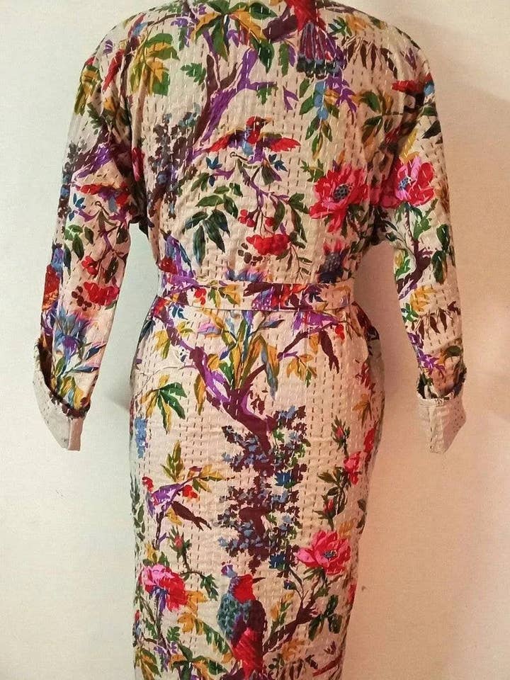 GYPSY STUDIO - Wholesale Robe – Women's - Bird Print Kimono Kantha Jacket Handmade Kantha Yukata Dress5