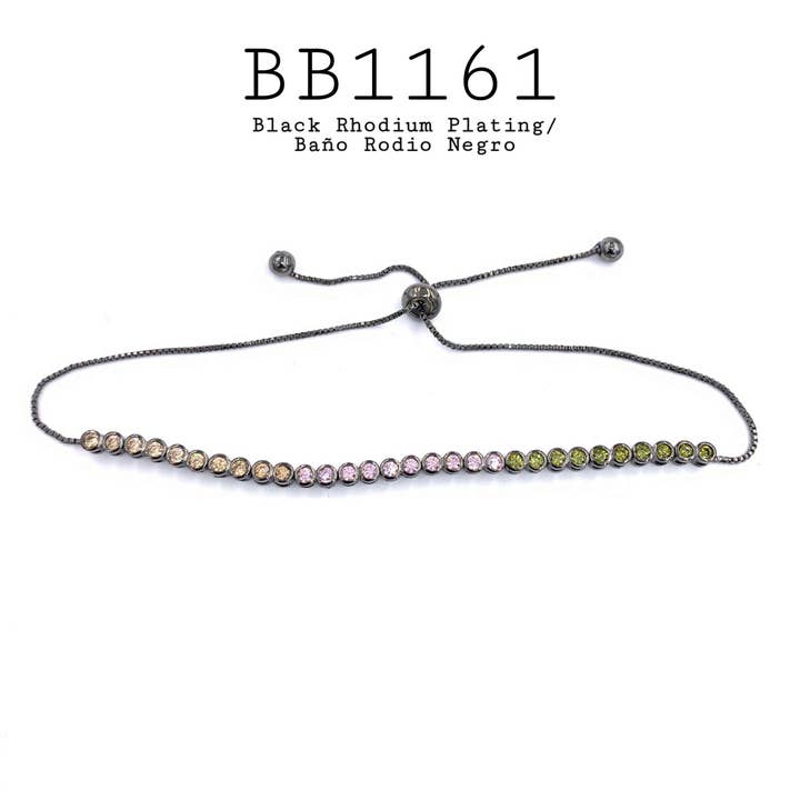 Mehrfarbiges CZ-Tennisarmband aus Messing mit verstellbarem Verschluss für den Großhandel von Nisso & Co. NYC Jewelry Wholesale