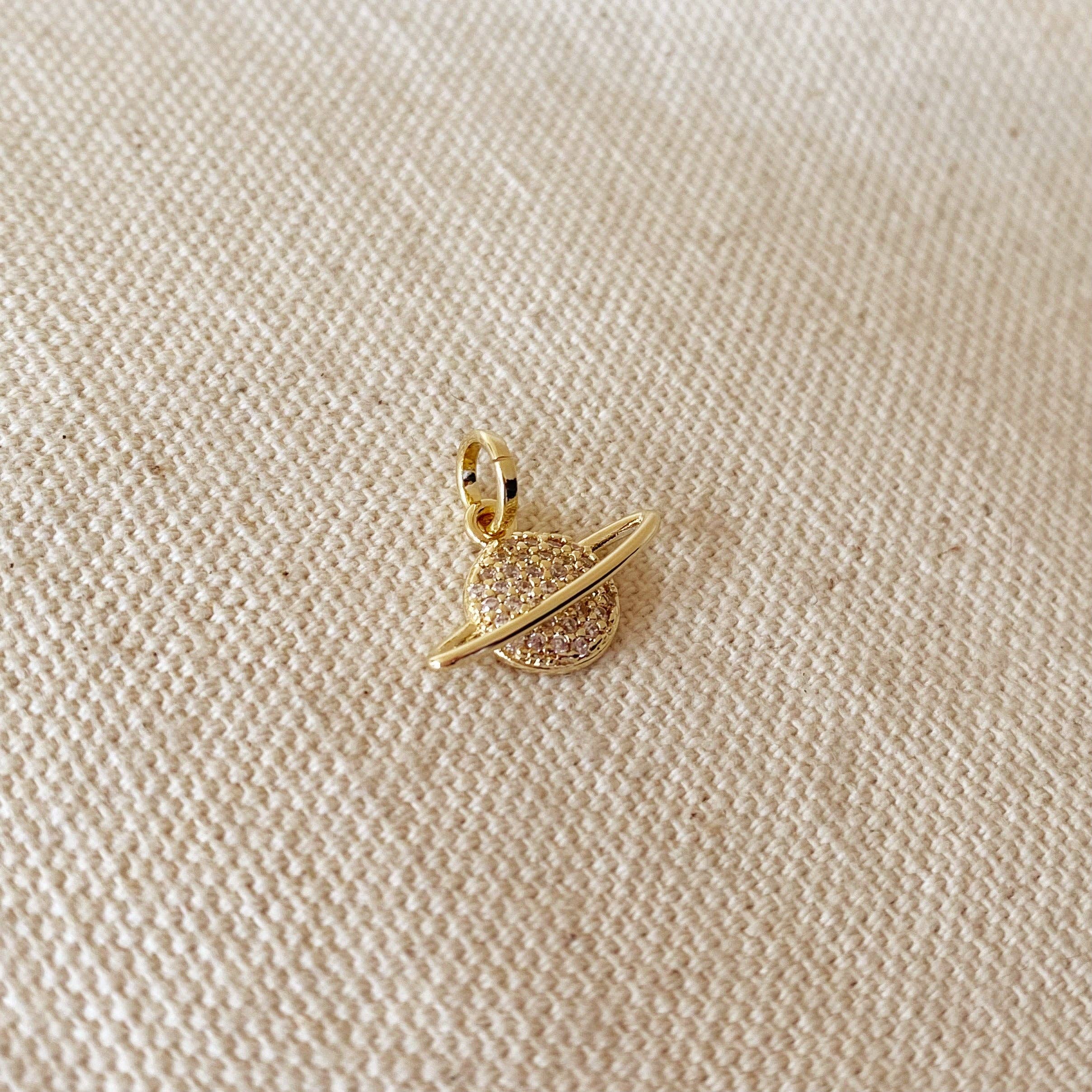 GoldFi - Wholesale Pendant/Charm Necklace - 18k Gold Filled Saturn Pendant With Cubic Zirconia Stones2