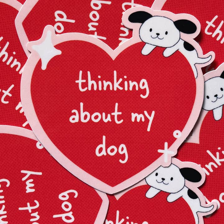 Autocollant plastifié imperméable Thinking About My Dog pour la vente par Little Crayon Co.