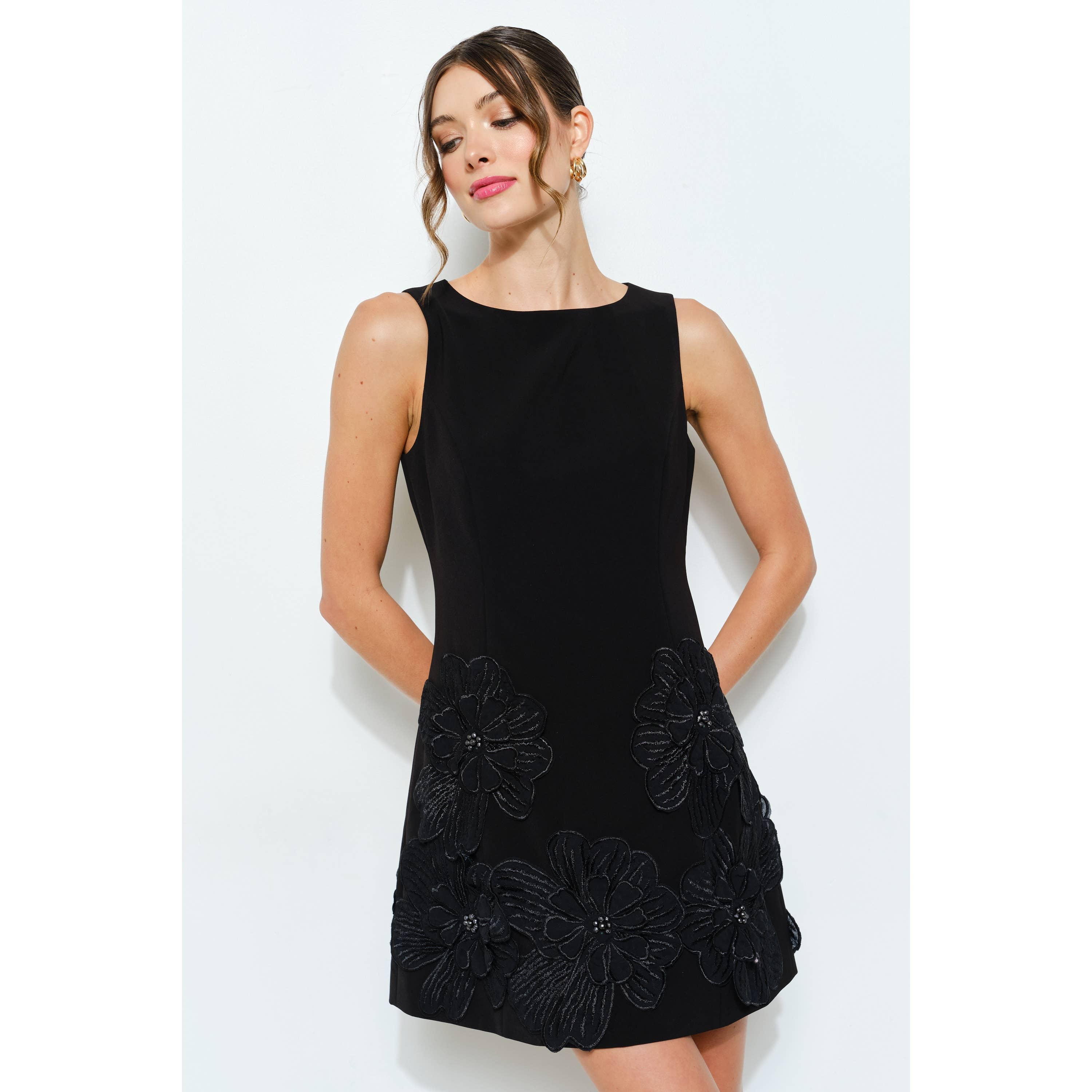 INA - Wholesale Dress - Women's - Floral Applique Sleeveless Mini Dress3