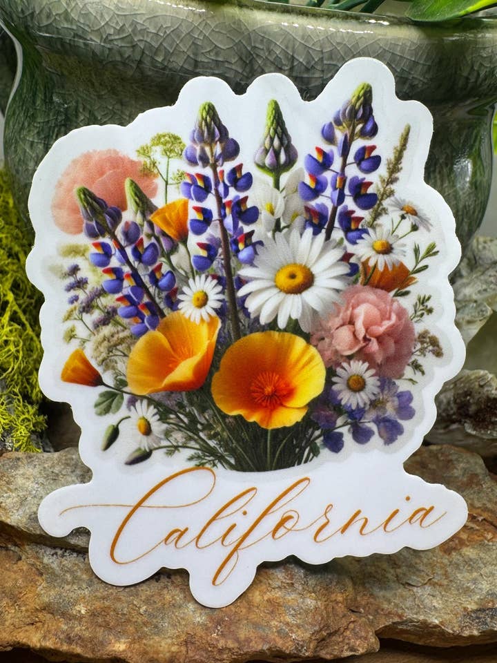 California Wildflower Sticker: Glossy Vinyl Decal (3â€) for wholesale by California Dreaming Co