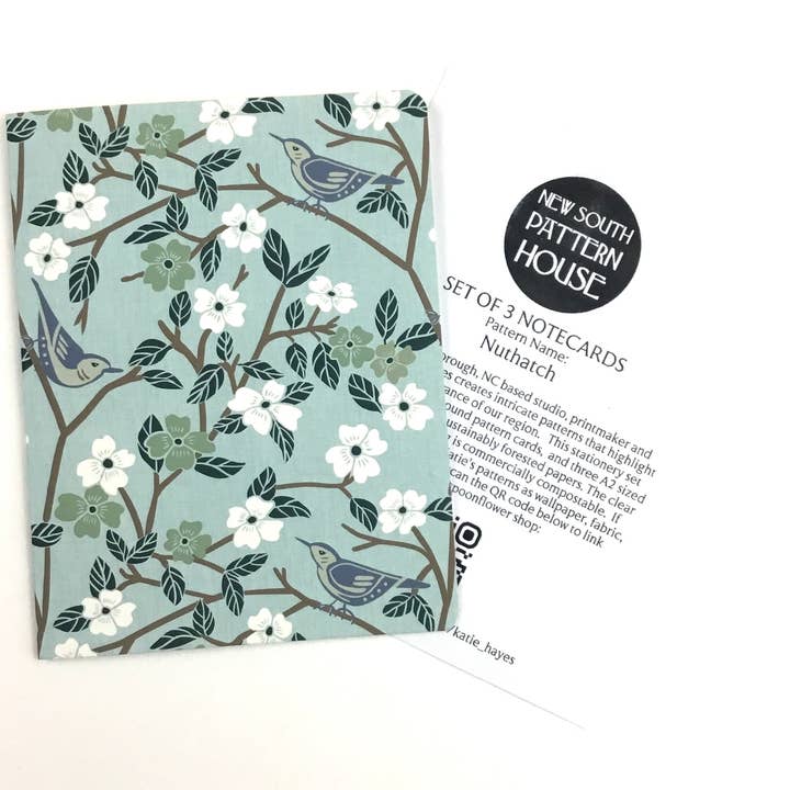 Nuthatch, Light Blue- Notecard, Set of 3 for wholesale by New South Pattern House
