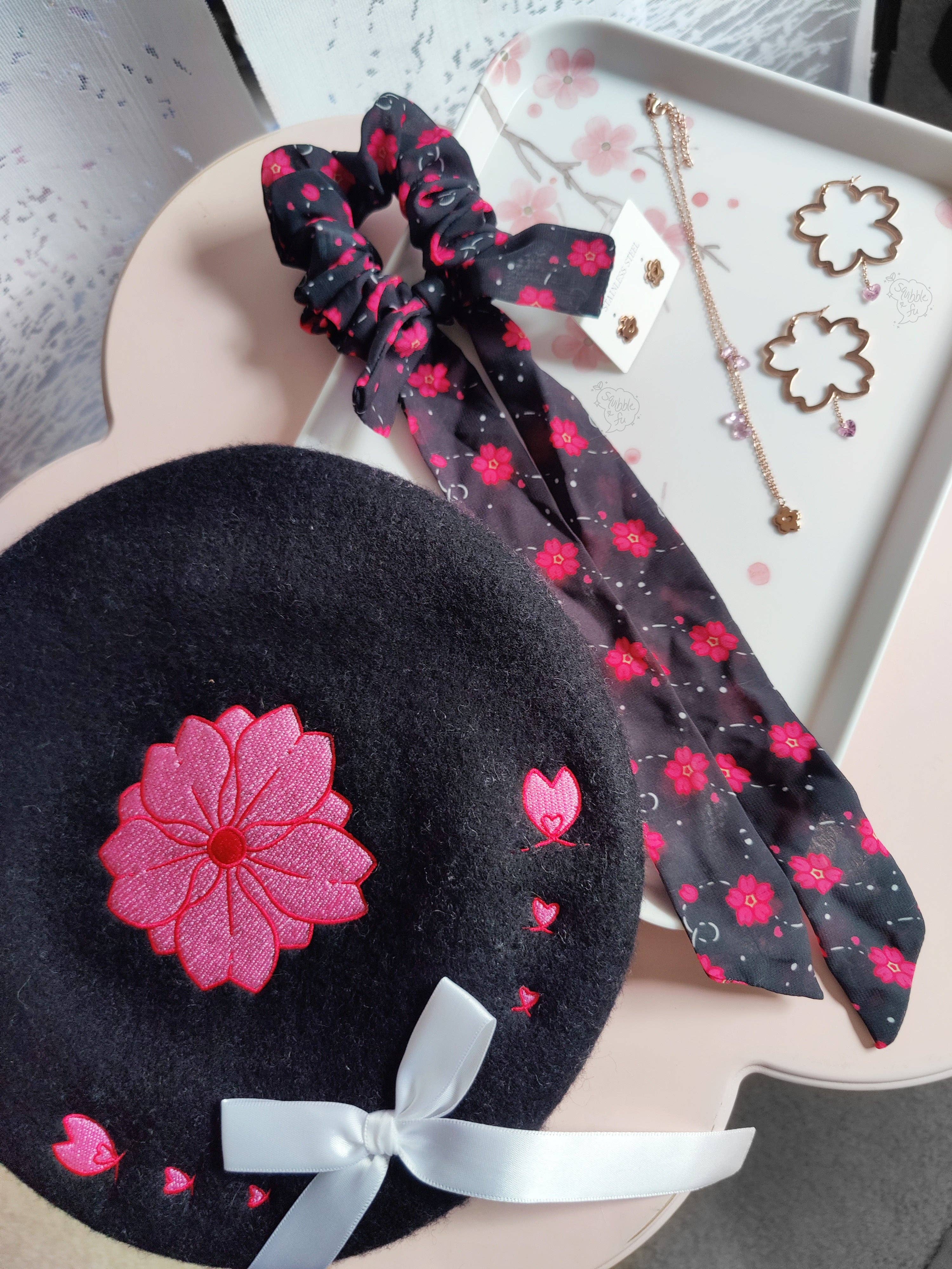 squibblefu - Wholesale Beret - Unisex - Sakura Bow Beret | SakurAccessories7