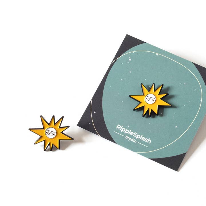 Snoozing Sun Enamel Pin for wholesale by RippleSplash Studio