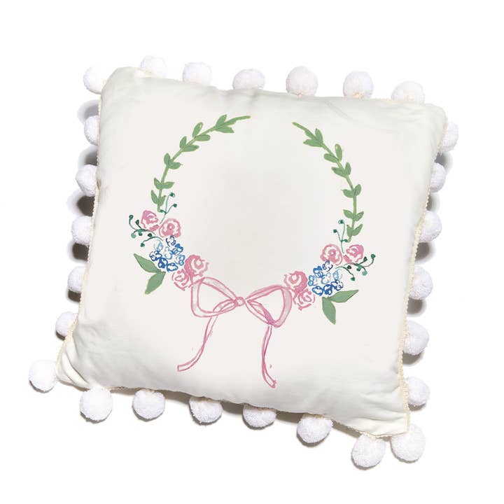 Wreath with Bow Pillow for wholesale by Over the Moon Gift