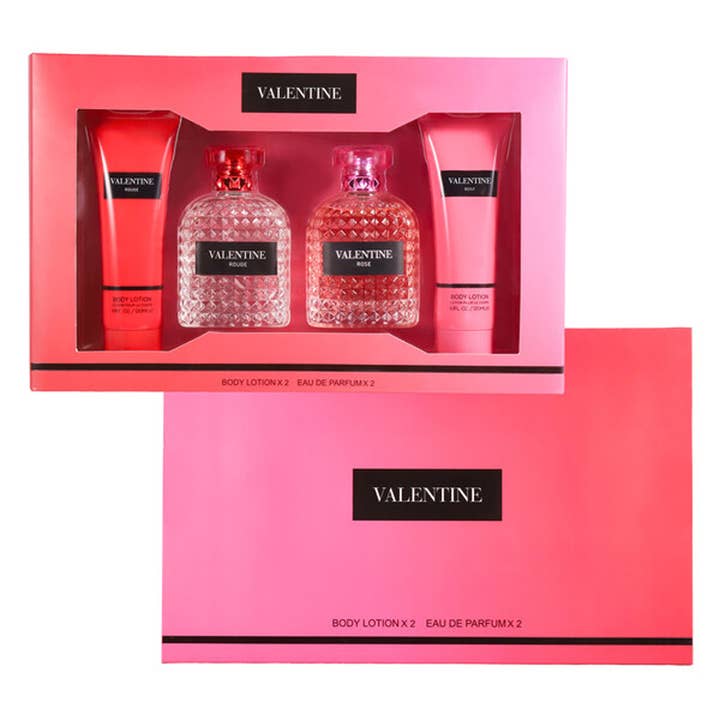 Womens 4pc Gift Set Valentine - Lotion (2) Perfume (2) for wholesale by Deluxe Import Trading