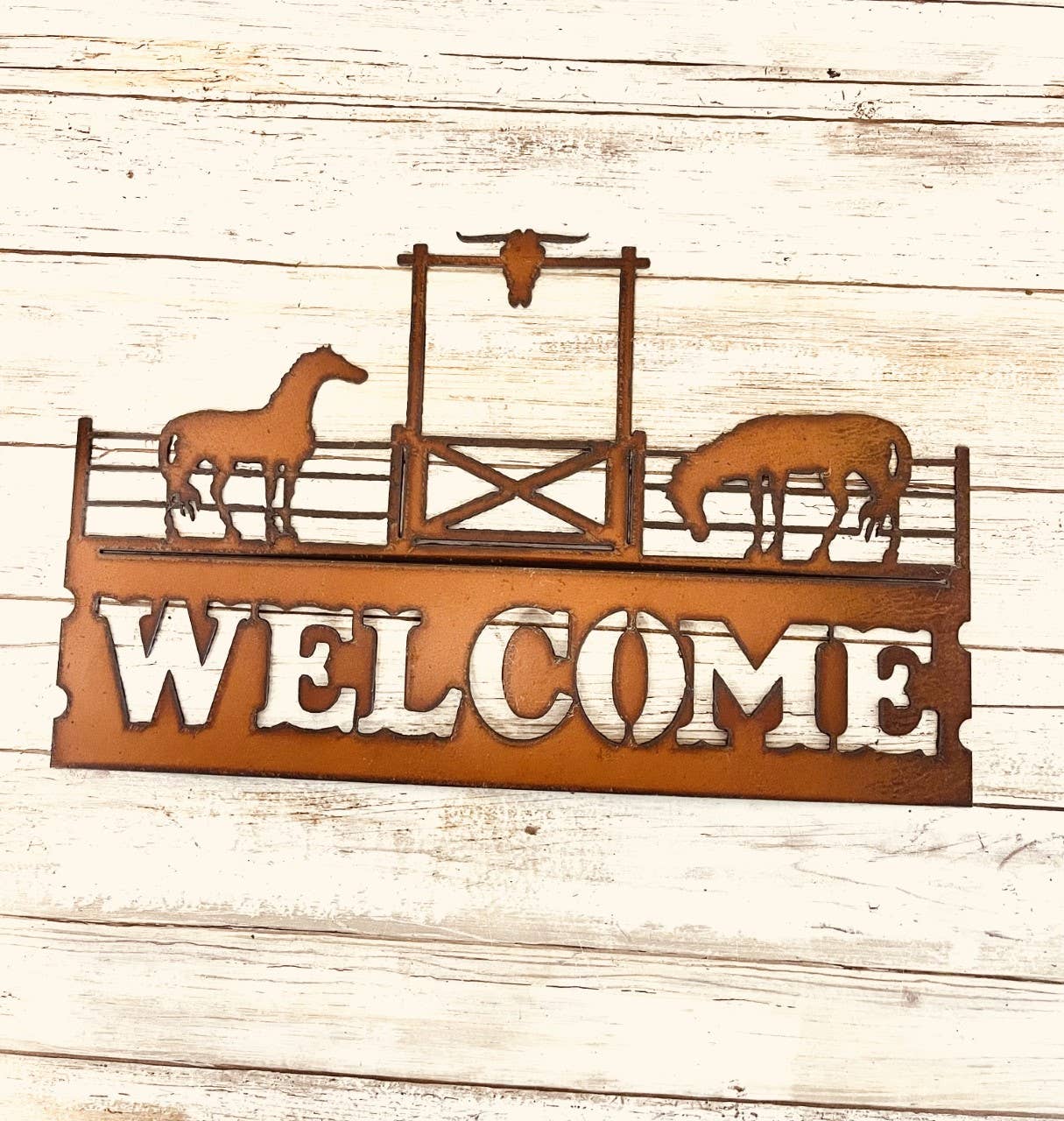 Universal Ironworks USA – wholesale Sign – Horses At Fence With Gate Horizontal Welcome Sign0