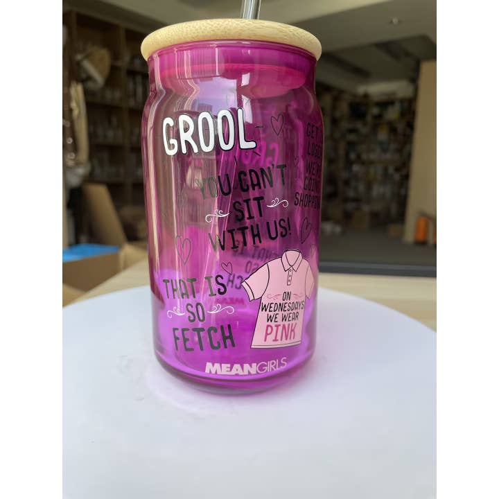 Silver Buffalo - Wholesale Drinking Glass/Cup - Mean Girls Fetch 16oz Glass Tumbler w Bamboo Lid