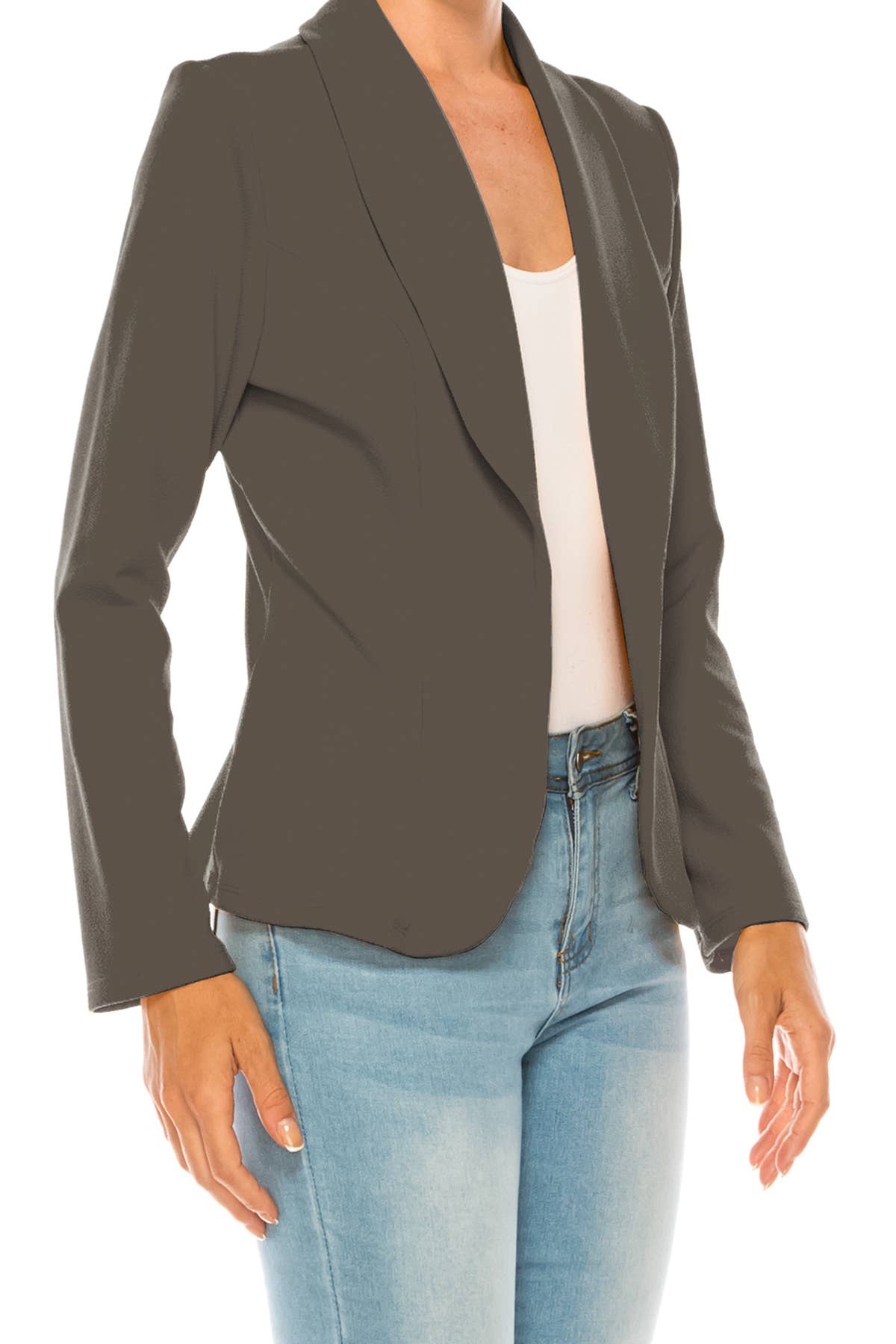 MOA COLLECTION - Wholesale Blazer - Women's - Women’s Solid Open Front Fitted Blazer Jacket – Waist Length11