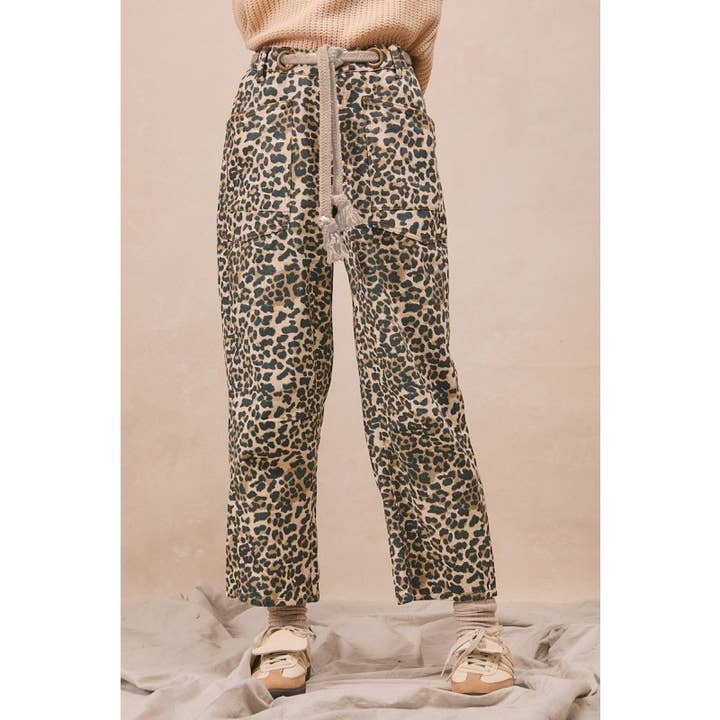 Braided Waist Belt Patch Leopard Print Pants for wholesale by IVE