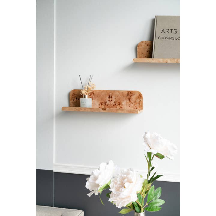 23.6x4.7x4.7" Burl Wood Floating Wall Shelf, Brown for wholesale on Faire