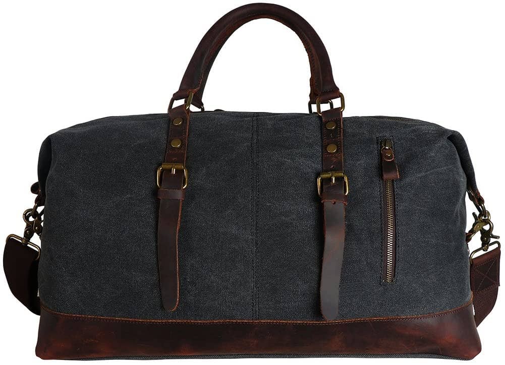 Tuzech Leather – Saco de viagem - Unissexo por atacado – Saco de Viagem TUZECH Oversized em Tela e Pele Genuína Duffel de Ombro para Fim de Semana e Noite1