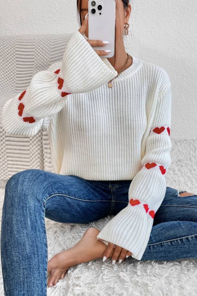 UNISHE - Wholesale Knit Sweater - Women's - Valentine's Day Heart Jacquard Sweater ZK10602