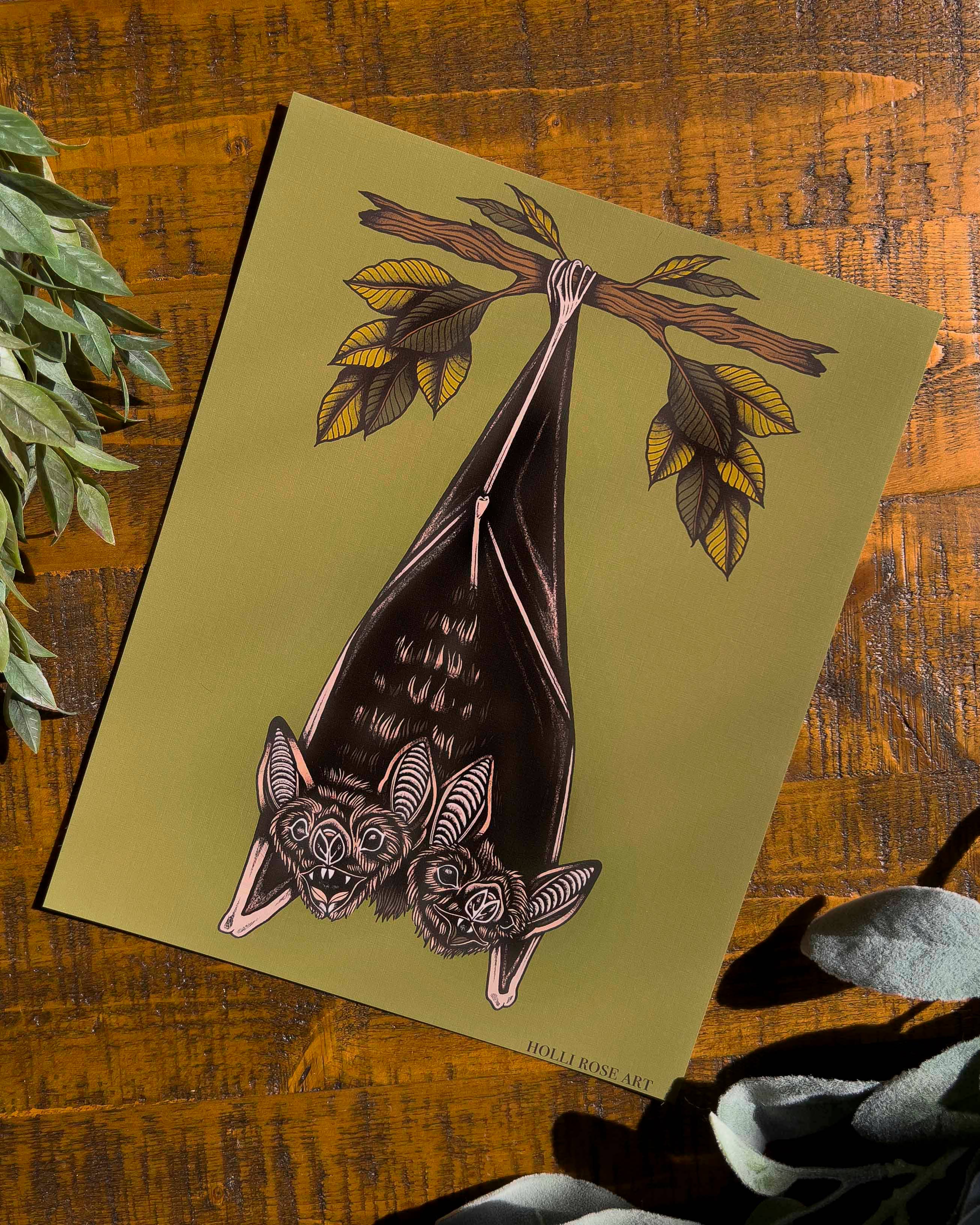 Holli Rose Art - Wholesale Art Print - Two Headed Bat Art Print