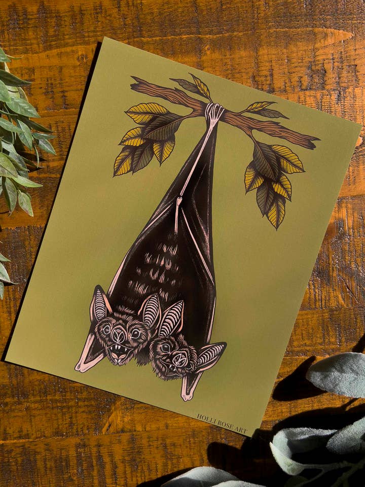 Impression d'art de chauve-souris à deux têtes pour la vente par Holli Rose Art