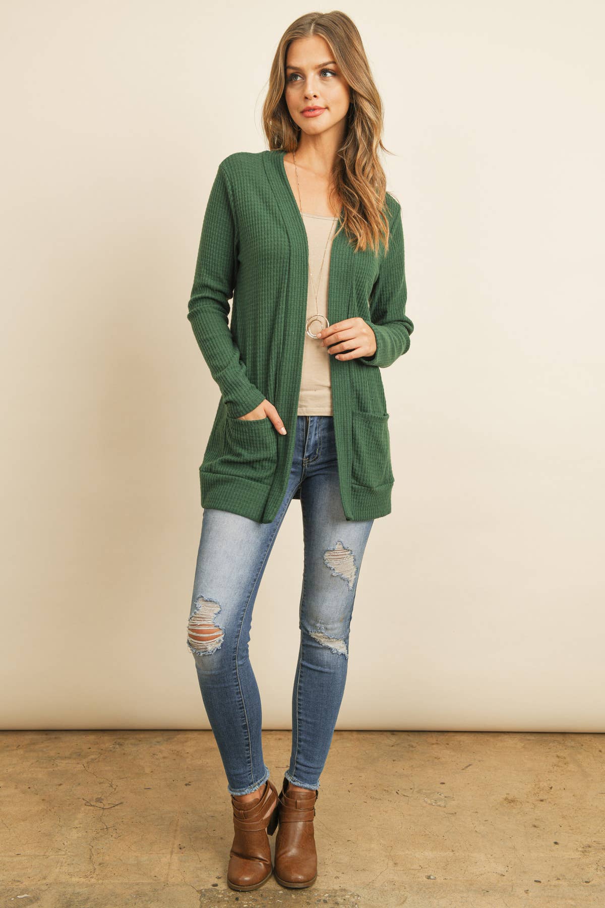You & Me - Wholesale Cardigan - Women's - PLUS SIZE BRUSHED WAFFLE LONG SLEEVE SIDE POCKET OPEN FRONT14