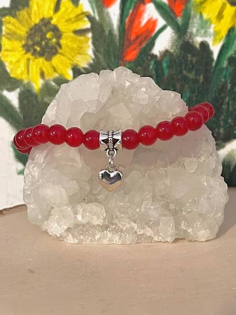 Small Heart charm beaded red stretch bracelet for wholesale by Jewels For Hope