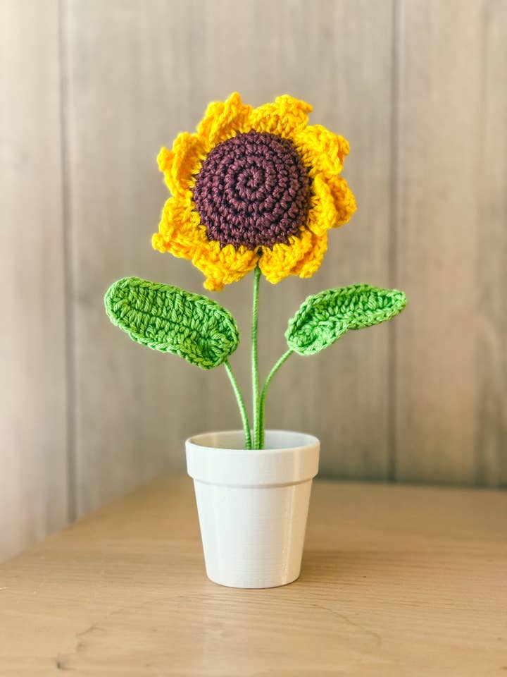 Crochet Sunflower in a pot for wholesale by Ester Z Handmade