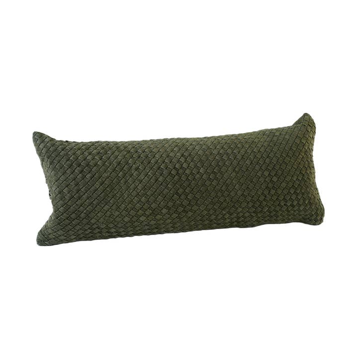 Pillow Leather Suede Lumbar Woven Olive 30"X12" *Cover Only for wholesale by Luzia Leather Home Collection