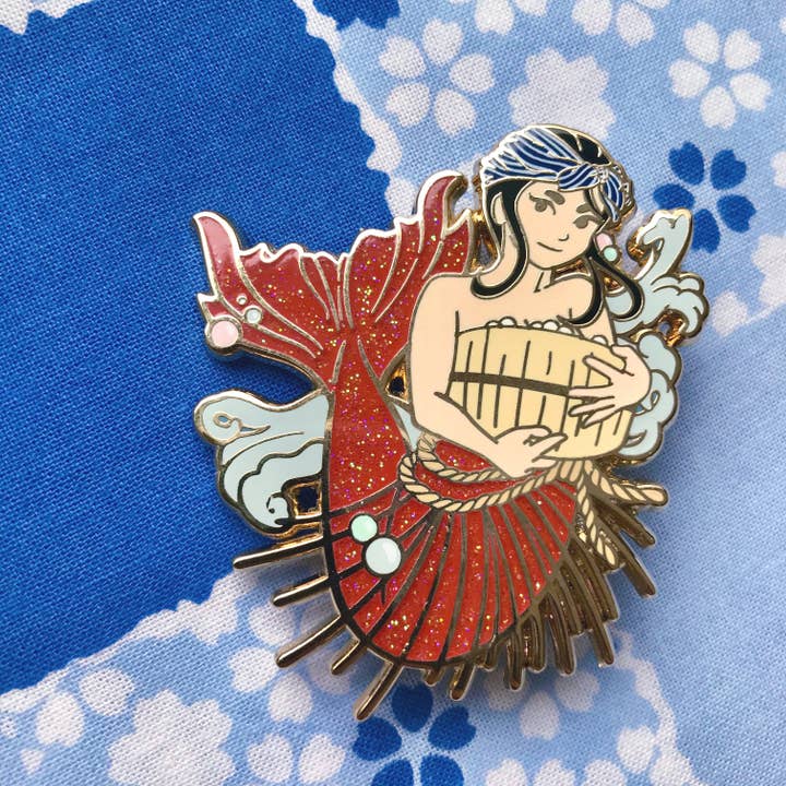 Japanese Mermaid • Pearl Diver Enamel Pin for wholesale by Shishido Creative