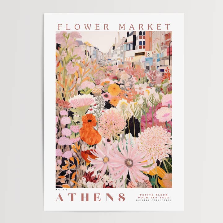 Póster mercado de flores Atenas en tonos rosa para venta al por mayor de Enchanted Sights