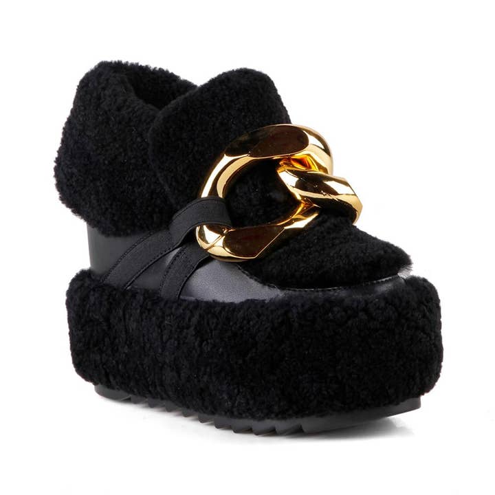 Black Haze- Furry Women's Hidden Wedge Booties for wholesale by Anthony Wang
