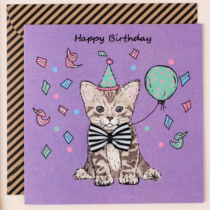 Apple & Clover - Wholesale Everyday Greeting Card - Birthday Tabby Cat Card Purple