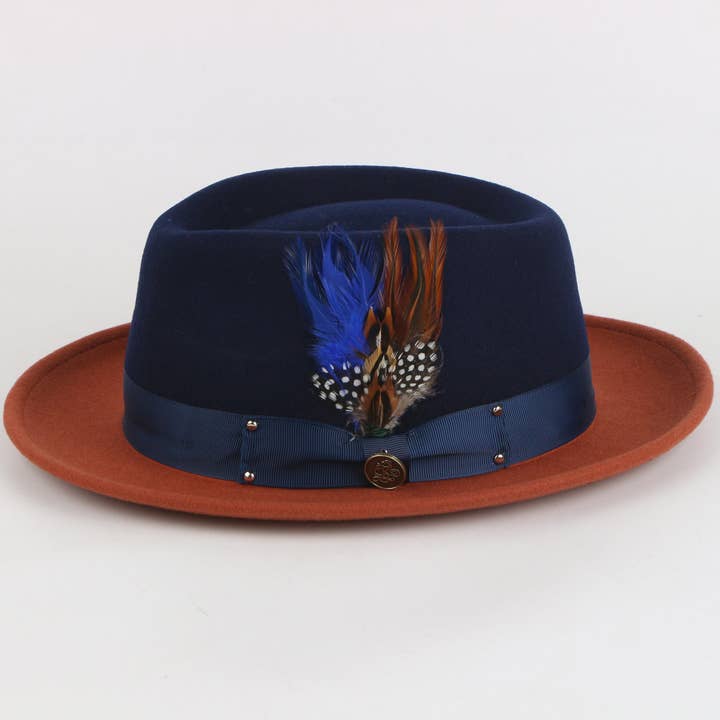 The Broadway Fedora | Fine Australian Wool Fedora Hat | Navy & Rust for wholesale by Steven Land