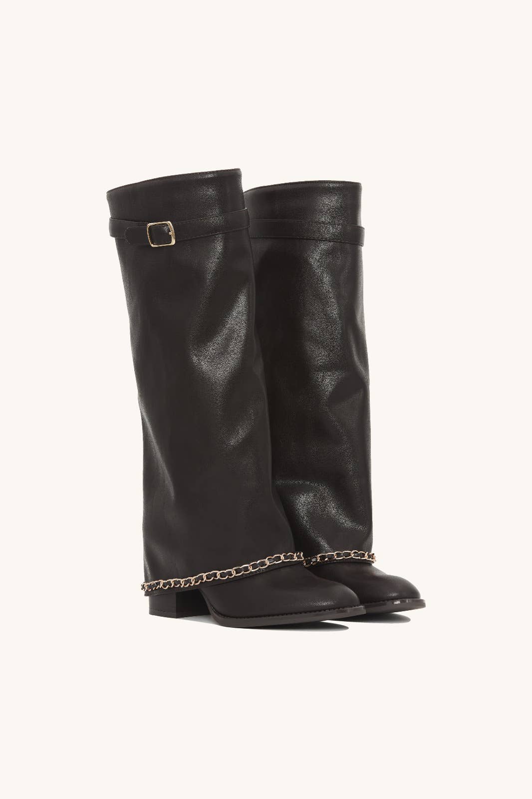 Stephan Paris - Wholesale Boots - Women's - High boots with decorative chain – Faux leather LQ-1530