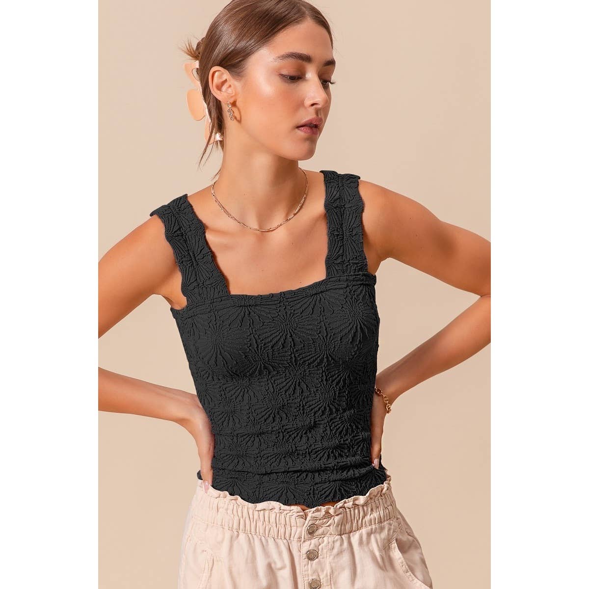 IVE - Wholesale Knit Top - Women's - FLORAL JACQUARD SEAMLESS TANK TOP5