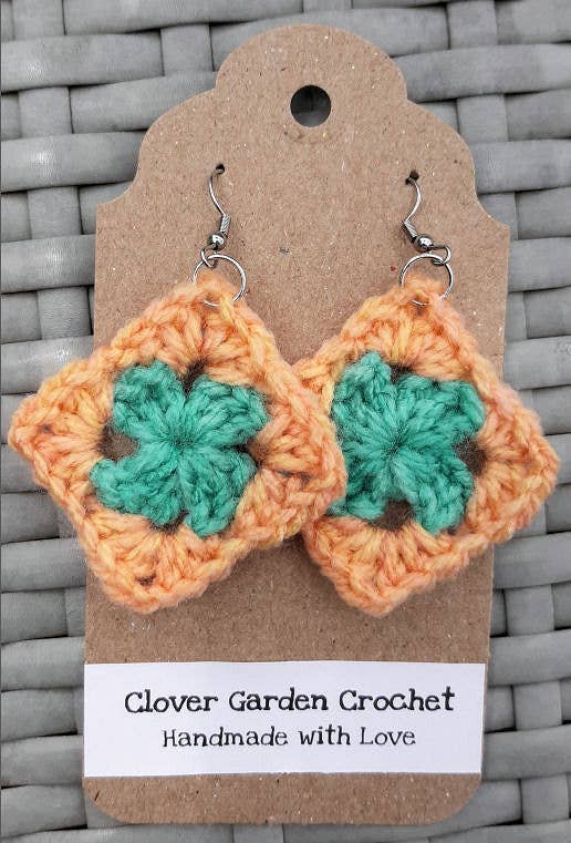 Clover Garden Crafts - Wholesale Dangle Earrings - Crochet Granny Square Drop Earrings Bright Summer Colors4