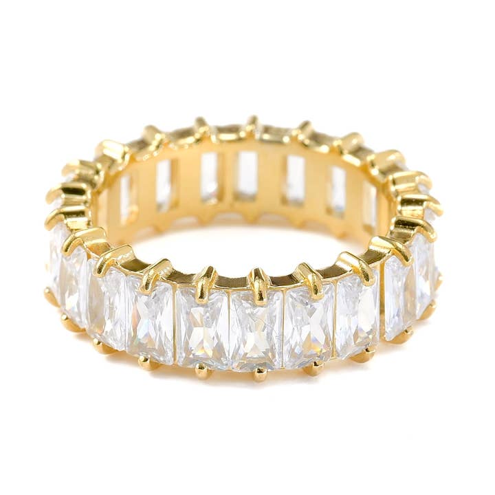 Bred baguette-skåret diamantring med CZ for engroshandel hos Blueyejewelry