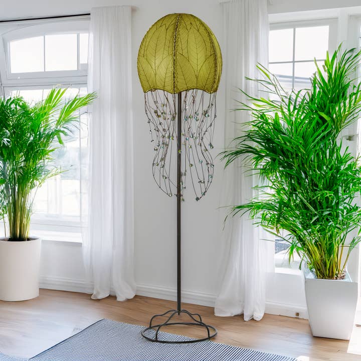Eangee Home Design - Wholesale Floor Lamp - Jellyfish Large Lamp Green, Shade Made of Cocoa Leaves