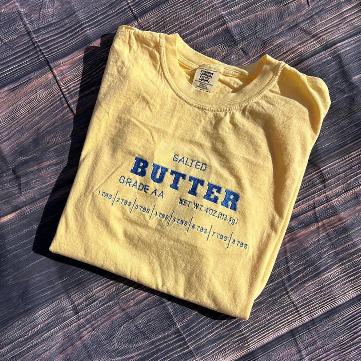 Butter Embroidered T-Shirt- Comfort Colors for wholesale by Stitch Haven