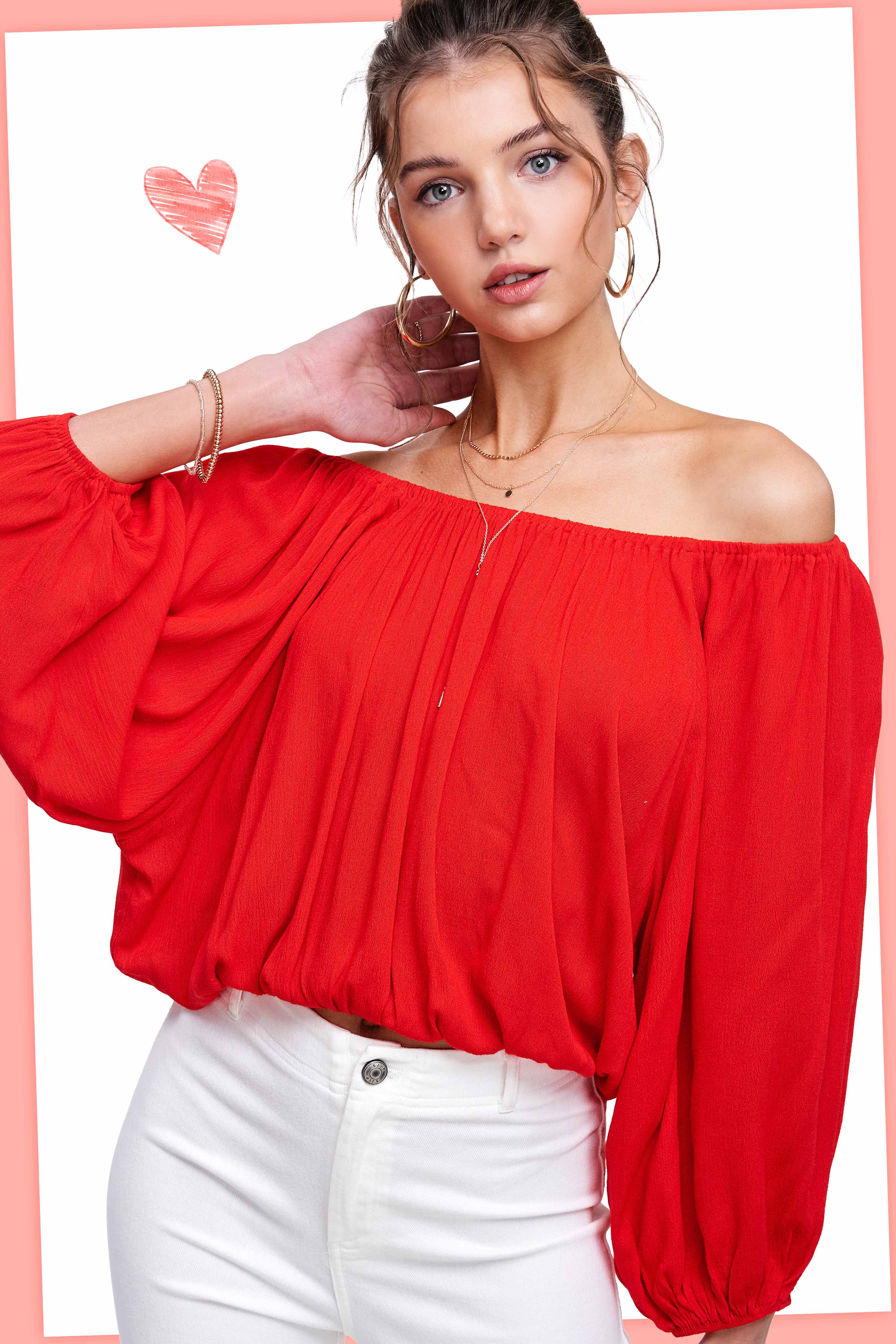 La Miel – Engroshandel Bluse - Dame – HAT7501-Åndbar top med ballonærmer uden skulder14