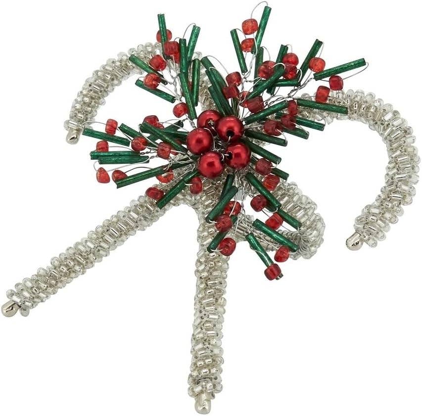 Fennco Styles - Wholesale Servetring - Zilveren servetring met Candy Cane met kralen1