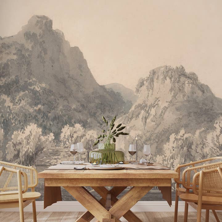 SimurgWallArts - Wholesale Wallpaper - Vintage Landscape Wallpaper: Soft-Toned Panoramic Wall Mural1